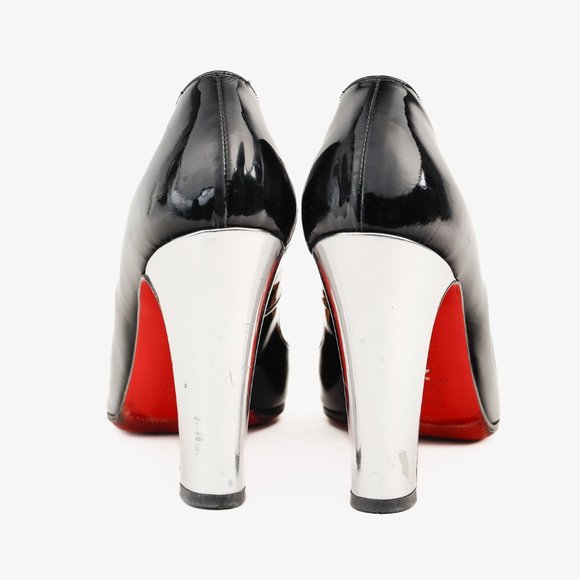 Christian Louboutin Vintage Silver Mirror Heel Black Patent Leather Pump, Sz 8.5 - Picture 3 of 9